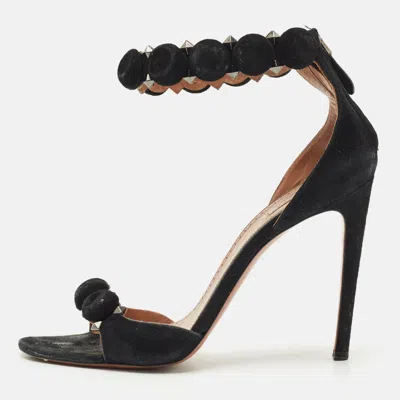 Pre-owned Alaïa Black Suede Bombe Ankle Strap Sandals Size 39