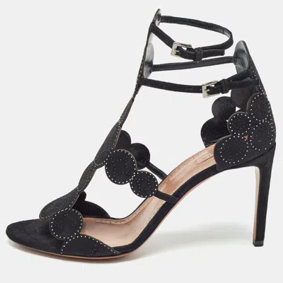 Pre-owned Alaïa Black Suede Crystal Embellished Ankle Strap Sandals Size 38.5