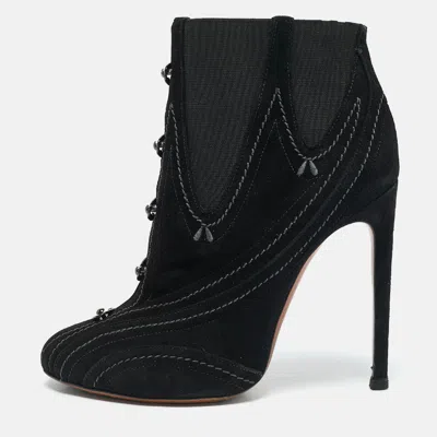 Pre-owned Alaïa Black Suede Embroidered Ankle Length Boots Size 39