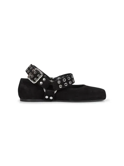 Alaïa Black Suede Flat Biker Ballet Flats