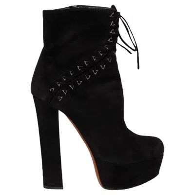 Pre-owned Alaïa Black Suede Lace-up Corset Booties-