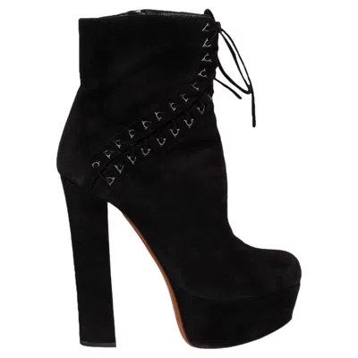 Pre-owned Alaïa Black Suede Lace-up Corset Booties- '20s