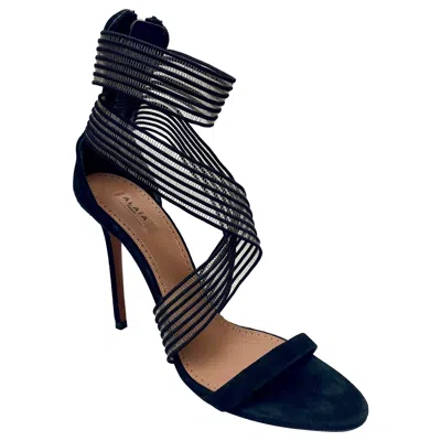 Pre-owned Alaïa Alaia Black Suede Ribbon Sandals Heels Size 40