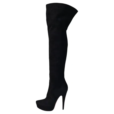 Pre-owned Alaïa Alaia Black Suede Thigh High Platform Boots