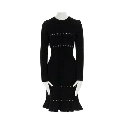Pre-owned Alaïa Alaia Black Textured Chenille Cutout Fluted Hem Bodycon Dress Us8 Uk12 It44 Fr40