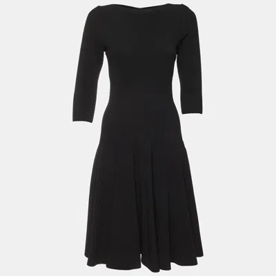 Pre-owned Alaïa Black Textured Knit Flared Knee Length Dress M