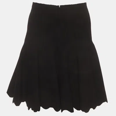 Pre-owned Alaïa Black Textured Knit Flared Scalloped Mini Skirt M