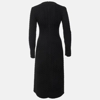 Pre-owned Alaïa Black Textured Lurex Knit Wool Blend Midi Dress M