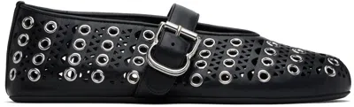 ALAÏA BLACK VIENNE LAMBSKIN EYELETS BALLERINA FLATS