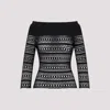Alaïa Boat Neck Vienne Motif Long Sleeve Top In Black
