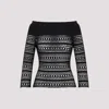 Alaïa Boat Neck Vienne Motif Long Sleeve Top In Black