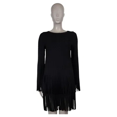 Pre-owned Alaïa Alaia Black Viscose 2008 Fringe Trim Knit Dress 38 S