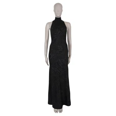 Pre-owned Alaïa Alaia Black Viscose 2024 Moire Jacquard Knit Halter Gown Dress 38 S
