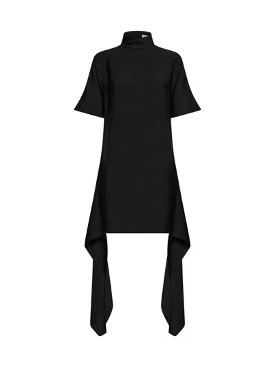 Alaïa Jersey Mini Dress High Neckline Asymmetrical Hem In Black