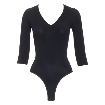 Pre-owned Alaïa Alaia Black Viscose Blend V-neck Bodysuit T-shirt Leotard Top Fr36 S