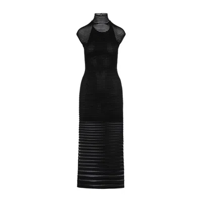 Alaïa Black Striped Maxi Dress In Noir Alaia