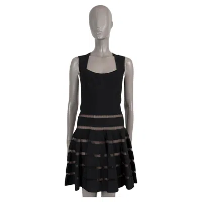 Pre-owned Alaïa Alaia Black Viscose Sleeveless Sheer Striped Knit Dress 40 M