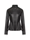 Alaïa Womens Noir Alaia Peplum Band-collar Leather Jacket In Black