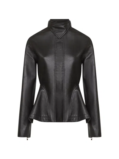 ALAÏA BLACK WASHED LAMBSKIN PEPLUM JACKET