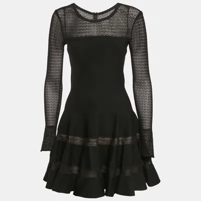 Pre-owned Alaïa Black Wool Blend Knit Fit And Flare Mini Dress M