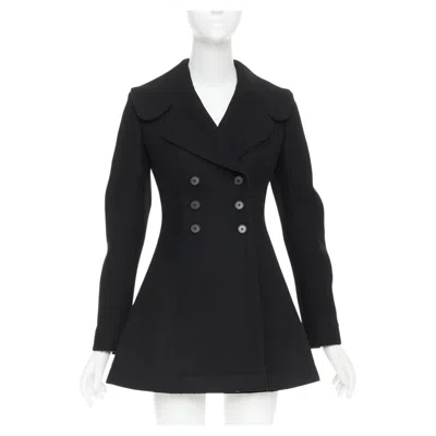 Pre-owned Alaïa Alaia Black Wool Felt Double Breasted Fit Flared Structured Coat Dress Fr38 M