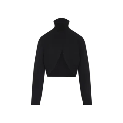 ALAÏA BLACK WOOL KNIT CUT-OUT JUMPER