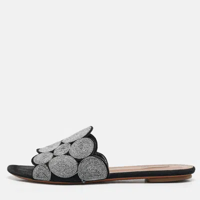 Pre-owned Alaïa Black/silver Glitter And Suede Flat Slides Size 40