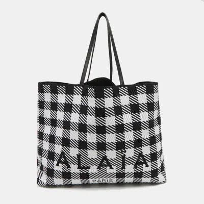 Pre-owned Alaïa Black/white Canvas And Leather Large Houndstooth Tote