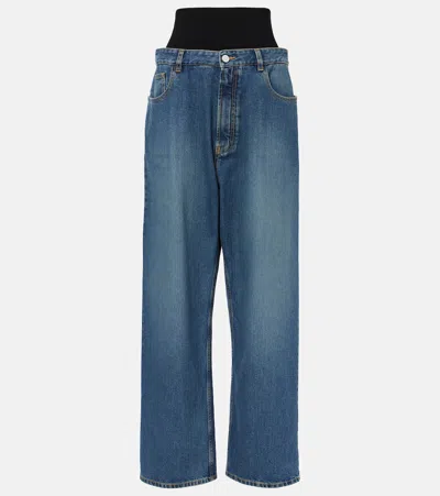ALAÏA ALAÏA HIGH-RISE JERSEY-TRIMMED STRAIGHT JEANS