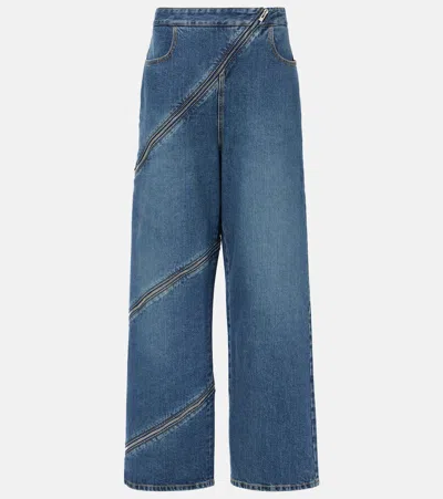 Alaïa Zip-up Wide-leg Jeans In Bleu Vintage