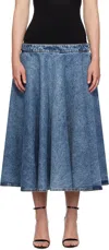 Alaïa Blue Pleated Denim Midi Skirt In 524 - Bleu Neige
