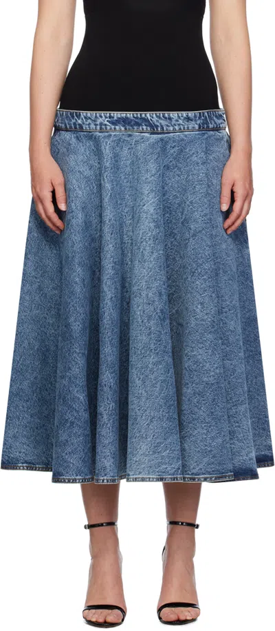 ALAÏA BLUE BAND DENIM MIDI SKIRT