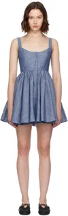Alaïa Corset Cotton And Linen Minidress In Blue