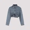Alaïa Cropped Denim Jacket With Classic Collar In Blue