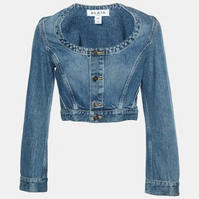 Pre-owned Alaïa Blue Denim Cropped Jacket M