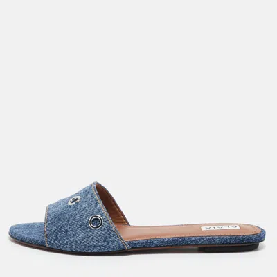 Pre-owned Alaïa Blue Denim Oeillets Flat Slides Size 40