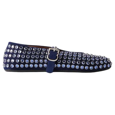 Pre-owned Alaïa Alaia Blue Embellished Suede Ballet Flats It37