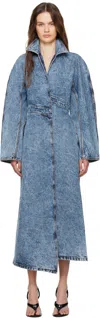 Alaïa Womens Spiral Two-slip-pockets Denim-blend Trench Coat Bleu Neige In 524 - Bleu Neige