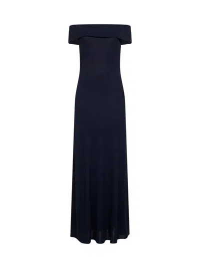 Alaïa Blue Fluid Jersey Off-the-shoulders Long Dress In Multi