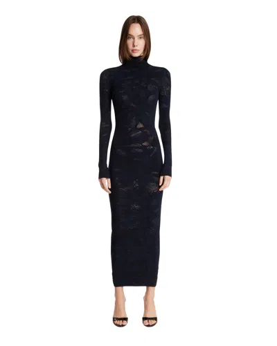 Alaïa Blue Jacquard Silk Midi Dress In Black