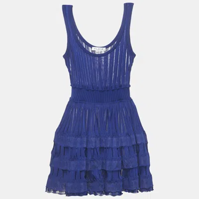 Pre-owned Alaïa Blue Knit Flared Mini Crinoline Dress S