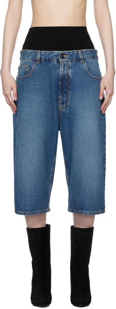 Alaïa Blue Knitted Waistband Denim Bermuda Shorts In 525 - Bleu Vintage