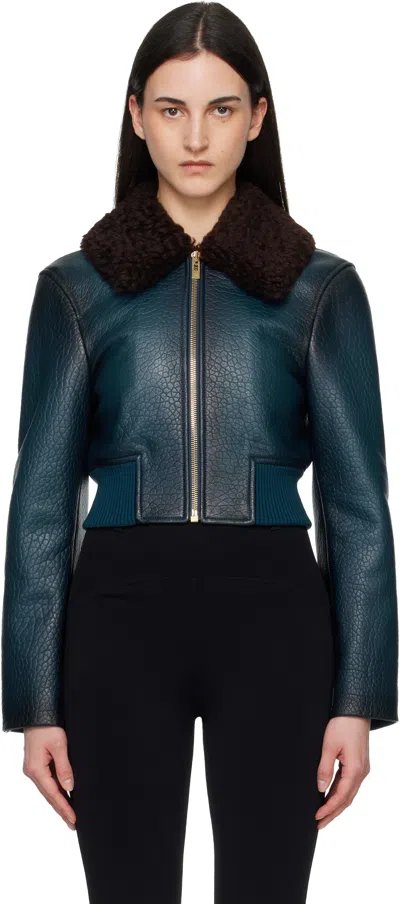 Alaïa Blue Leather Aviator Bomber Jacket