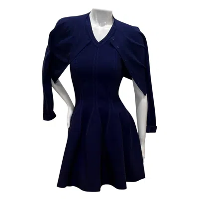 Pre-owned Alaïa Blue Sculpted Knit Fit-and-flare Dress With Matching Cropped Cardigan It38