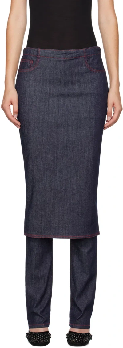 Alaïa Blue Skirt Jeans In 530 - Bleu Fonce