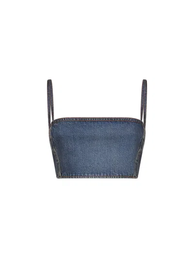 Alaïa Blue Snow Denim Bandeau Bustier Top