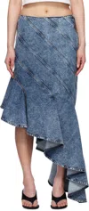 Alaïa Spiral Design Denim Midi Skirt With Hem In Blue