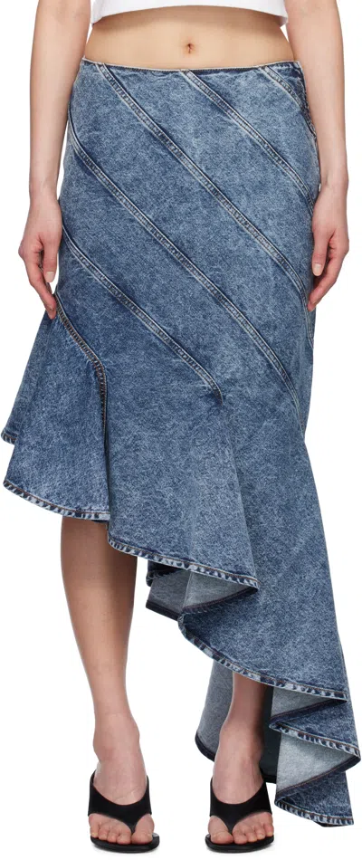 ALAÏA BLUE SPIRAL DENIM MIDI SKIRT