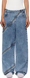 Alaïa Spiral High-rise Denim Wide-leg Jeans In Blue