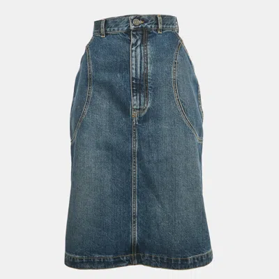 Pre-owned Alaïa Blue Stone Denim Pencil Skirt M